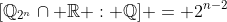 [\mathbb{Q}_{2^n}\cap \mathbb{R} : \mathbb{Q}] = 2^{n-2}