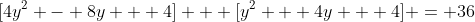 [4y^2 - 8y + 4] + [y^2 + 4y + 4] = 36