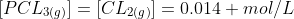 [PCL_{3(g)}]=[CL_{2(g)}]=0.014 mol/L