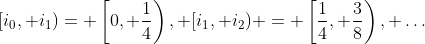 [i_0, i_1)= \left[0, \frac{1}{4}\right), [i_1, i_2) = \left[\frac{1}{4}, \frac{3}{8}\right), \dots