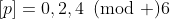 [p]=0,2,4\!\!\!\pmod 6