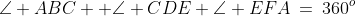 \,\angle ABC +\angle CDE+\angle EFA\:=\:360^o