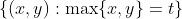 \{(x,y):\max\{x,y\}=t\}