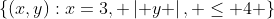 \{(x,y):x=3, \left| y \right|, \le 4 \}