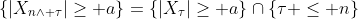 \{|X_{n\wedge \tau}|\geq a\}=\{|X_{\tau}|\geq a\}\cap\{\tau \leq n\}