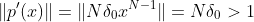 \|p'(x)\|=\|N\delta_0x^{N-1}\|=N\delta_0>1