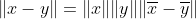 \|x-y\|=\|x\|\|y\|\|\overline{x}-\overline{y}\|