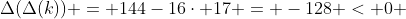 \Delta(\Delta(k)) = 144-16\cdot 17 = -128 < 0 