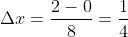 \Delta{x}=\frac{2-0}{8}=\frac{1}{4}