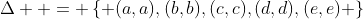 \Delta  = \left\{ {(a,a),(b,b),(c,c),(d,d),(e,e)} \right\}