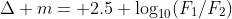\Delta m= 2.5 \log_{10}(F_1/F_2)