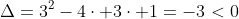 \Delta=3^2-4\cdot 3\cdot 1=-3<0