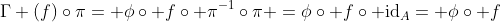 \Gamma (f)\circ\pi= \phi\circ f\circ \pi^{-1}\circ\pi =\phi\circ f\circ \mathrm{id}_A= \phi\circ f