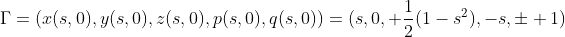 \Gamma=(x(s,0),y(s,0),z(s,0),p(s,0),q(s,0))=(s,0, \frac{1}{2}(1-s^2),-s,\pm 1)