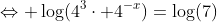 \Leftrightarrow \log(4^{3}\cdot 4^{-x})=\log(7)