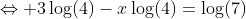 \Leftrightarrow 3\log(4)-x\log(4)=\log(7)