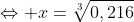 \Leftrightarrow x=\sqrt[3]{0,216}