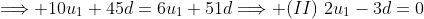 \Longrightarrow 10u_1+45d=6u_1+51d\Longrightarrow (II)\,\,2u_1-3d=0