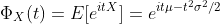 \Phi_X(t)=E[e^{itX}]=e^{it\mu-t^2\sigma^2/2}