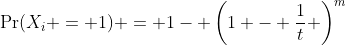 \Pr(X_i = 1) = 1- \left(1 - \frac{1}{t} \right)^m
