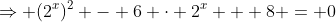 \Rightarrow (2^{x})^2 - 6 \cdot 2^{x} + 8 = 0