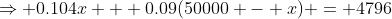 \Rightarrow 0.104x + 0.09(50000 - x) = 4796