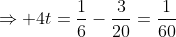 \Rightarrow 4t=\frac{1}{6}-\frac{3}{20}=\frac{1}{60}