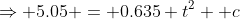 \Rightarrow 5.05 = 0.635 t^2 +c