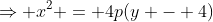 \Rightarrow x^2 = 4p(y - 4)