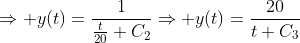 \Rightarrow y(t)=\frac{1}{\frac{t}{20}+C_2}\Rightarrow y(t)=\frac{20}{t+C_3}