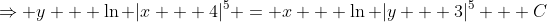 \Rightarrow y + \ln |x + 4|^5 = x + \ln |y + 3|^5 + C