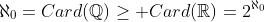 \aleph_0=Card(\mathbb{Q})\geq Card(\mathbb{R})=2^{\aleph_0}