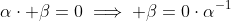 \alpha\cdot \beta=0\implies \beta=0\cdot\alpha^{-1}