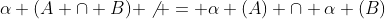 \alpha (A \cap B) \not = \alpha (A) \cap \alpha (B)