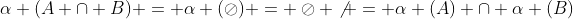 \alpha (A \cap B) = \alpha (\oslash) = \oslash \not = \alpha (A) \cap \alpha (B)