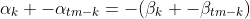 \alpha_k -\alpha_{tm-k}=-(\beta_k -\beta_{tm-k})