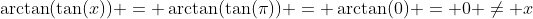 \arctan(\tan(x)) = \arctan(\tan(\pi)) = \arctan(0) = 0 \ne x