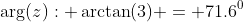 \arg(z): \arctan(3) = 71.6^0