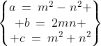 \begin{Bmatrix}a\:=\:m^2-n^2 \\ b\:=\:2mn \\ c\:=\:m^2+n^2\end{Bmatrix}