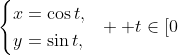 \begin{cases}x=\cos{t},\\y=\sin{t},\end{cases}\!\!  t\in[0;2\pi].
