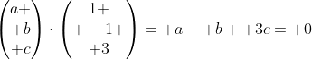 \begin{pmatrix}a \\ b\\ c\end{pmatrix}\cdot\begin{pmatrix}1 \\ -1 \\ 3\end{pmatrix}= a- b+ 3c= 0
