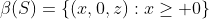\beta(S)=\{(x,0,z):x\ge 0\}