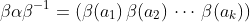 \beta\alpha\beta^{-1}=(\beta(a_1)\,\beta(a_2)\,\cdots\,\beta(a_k))