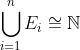 \bigcup_{i=1}^{n}E_i\cong\mathbb{N}