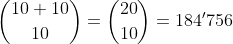 \binom{10+10}{10}=\binom{20}{10}=184'756