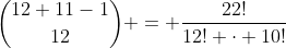 \binom{12+11-1}{12} = \frac{22!}{12! \cdot 10!}