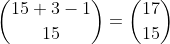 \binom{15+3-1}{15}=\binom{17}{15}