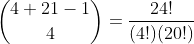\binom{4+21-1}{4}=\frac{24!}{(4!)(20!)}