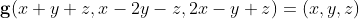 \bold{g}(x+y+z,x-2y-z,2x-y+z)=(x,y,z)