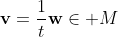 \bold{v}=\frac{1}{t}\bold{w}\in M